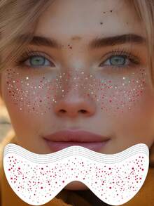 6片装红银双色闪光雀斑贴纸，防水闪亮持久，适合女性化妆、节日、音乐派对、情人节等场合。 - 紅色 - 查看 1