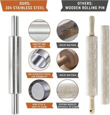 STARLEY-Rodillo para hornear pizza, pastel y galleta, rodillo de masa profesional 5.08X38CM in de acero inoxidable con mango diseño mejor para fondant, pastel de crujido, pastelería, pasta, M incn