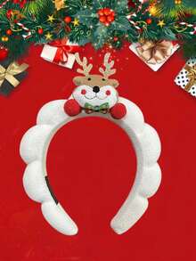 1pc 2026 Reindeer Antler Christmas Headband, New Cartoon Costume Plush Sponge Reindeer Santa Claus Party Headpiece, Hair Band, Hair Hoop