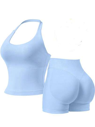 2pcs Impact Halter Top Women Impact Longline Halter Tops Workout Longline Tank Top Compression Gym Fitness