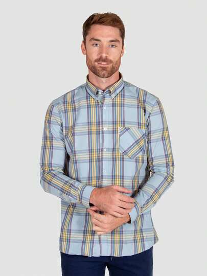 Ben Sherman Camisa Oxford Cuadros Tartán Manga Larga  Liso    Primavera/Otoño    Regular    Bolsillo  Botón delantero  Botón