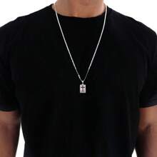 Correntinha Corrente Prata 925 Masculina + Pingente plaquinha Retangular Folheada - Prata - Visão 5