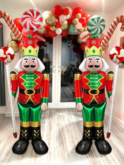 3 pezzi Palloncini decorativi a forma di Schiaccianoci in foil di grandi dimensioni da 61 pollici, decorazioni natalizie, adatti per eventi e scene a tema natalizio, decorazioni per feste di Natale, compleanno a tema caramelle natalizie, decorazioni per Capodanno