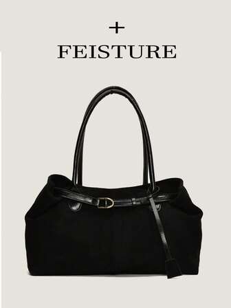 1 st. tygväska i konstmocka med remdekor, magnetisk stängning, lämplig för dagliga utflykter, dejting, pendling, höst/vinter