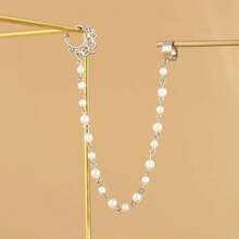 1 件简约仿珍珠流苏鼻链，鼻钉鼻环，无穿孔 - 珍珠銀色 - 查看 2