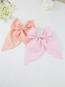 6pcs/Set Girls/Teens Rhinestone Bow Asymmetrical Textured Fabric Hair Clips, Pink/Red/Black, Daily Use Hair Accessories - Multicolor - View 4