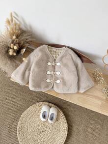 女婴/幼儿时尚仿皮草厚长袖夹克，秋冬 - 杏色 - 查看 4