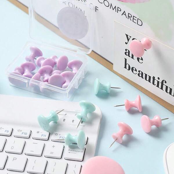 7/40pcs Colorful Drawing Pins, Thumb Tacks, Paper Clips, Multipurpose, Suitable For Fixing Photos, Cork Boards, Maps, Office, Back To School, School Supplies