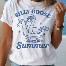 Women's 180g White Cotton Round Neck Short Sleeve Silly Goose Summer Graphic Tee - Cute Fun Casual Printed T-Shirt For Ladies | Perfect For Summer Beach Days & Relaxed Outings | Y Lightweight And Breathable Top - White - View 9