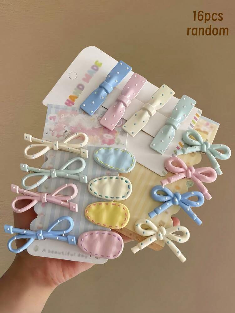 4/8/16pcs/Set Macaron Color Bow Hair Clips, Sweet Hair Accessories - Suitable For Girls And Women Daily Wear - Multicolor - View 17