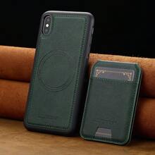 OUKNOEO 可拆卸磁吸无线充电仿皮手机壳，兼容 17 Air 16e 15 14 13 Pro Max S26 S25 Edge S24 Ultra Plus A37 A57 Pixel 10 9 8 7，带卡盒，3 个卡槽，防盗刷卡包 - 綠色 - 查看 67