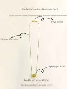 1 pieza Collar de Bodhi hecho a mano original de plata 925 bañado en oro de 18k, Collar colgante de cuentas de jade de estilo chino nuevo, adecuado para que las damas artísticas lo usen a diario