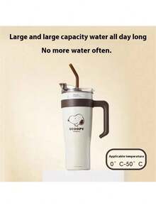 Miniso 系列 1600ml/54.11oz 超大吸管不锈钢杯，动漫卡通便携大容量水瓶，保温杯，咖啡杯 - 褐色 - 查看 7