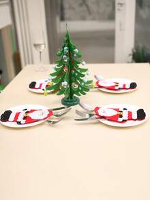 Set de 3 cuțite și furculițe de Crăciun, geantă pentru cuțite și furculițe de Crăciun, set de tacâmuri Moș Crăciun, accesorii pentru decorarea mesei de Crăciun, geantă de depozitare pentru cuțite și furculițe din fetru, desene animate pentru decorațiuni de Crăciun, ideal pentru decorațiuni de Crăciun, decor de cameră de iarnă