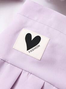 Tween Girl Letter Graphic Contrast Color Sporty Campus Style Baseball Jacket And Pleated Mini Skirt Casual Set - Purple - View 8