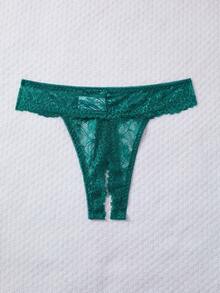 2 件花卉蕾丝内衣套装，开杯文胸和开裆丁字裤，性感女士内衣和睡衣套装 - 綠色 - 查看 6