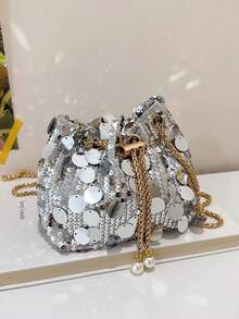 1pc Fashionable Metallic Sequin Design Women's Evening Clutch Bag With Chain Strap,Crossbody Shoulder Bag Suitable For Summer Women's Party, Gathering, Photo Shooting, Festival Gifts, Popular Brand Women Handbag - Multicolor - View 11