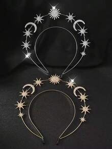 1件太阳女神双层发箍 - 六边形星月合金圣诞发箍，巴洛克皇冠，发箍 - 彩色 - 查看 2