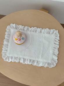 1 件/6 件韩式白色蝴蝶结蕾丝荷叶边餐垫，简约背景杯垫，家居餐厅垫