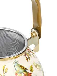 1.2L Large Capacity Enamel Coffee Pot, European Classic Bird & Flower Pear-Shaped Kettle, Thick Flat Bottom Design, (2 Cleaning Sponges Included), Suitable For Gas & Electric Stove, Coffee & Tea Brewing, Ideal For Outdoor Picnics, Family Gatherings, Holiday Parties, All Seasons