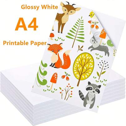 50张A4尺寸可打印自粘贴纸，适用于手工制作、剪贴簿、喷墨打印机，哑光白，返校季、圣诞节贴纸