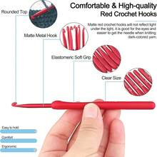 9pcs Crochet Hook Set, Red Crochet Hooks With Soft Grip Handles, Suitable For Beginners And Professionals, Includes Yarn, Knitting Needles, Etc. - Perfect For DIY Crafts, Knitting And Sewing Projects 2.0/2.5/3.0/3.5/4.0/4.5/5.0/5.5/6.0