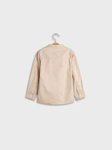 小男孩简约白色圆领长袖衬衫，百搭返校装，四季皆宜 - 卡其色 - 查看 3