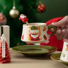 Coffee Cup Christmas Ceramic Cup And Saucer Set High Temperature Fired Glaze Highly Attractively Santa Claus Gift Set