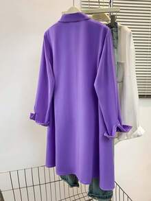 Blus Wanita Lengan Panjang Kerah Kancing Depan Warna Polos, Cocok untuk Musim Gugur, Musim Dingin, dan Musim Semi - Purple - View 5