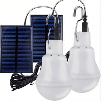 1pc/2pcs Solar Powered Hanging Lamp, Indoor/Outdoor Hanging Light, Detachable Design With Solar Panel, Suitable For Garage, Yard, Camping, Garden, Barn - LED Lighting, Modern Style, Durable Plastic Material, Outdoor Lighting, Rugged Design, Essential For Outdoor Enthusiasts, Semi-Embedded Plastic Lampshade, Button Control, Removable Mounting Device, Solar Powered LED Outdoor Bulb With Solar Panel