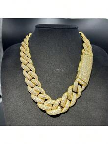 1pc 20mm Miami Lock Cuban Chain Necklace, Brass Full Cubic Zirconia, Hip-Hop Style Daily Wear Accessory For Men - Bạc - Xem 15