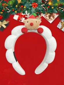 1pc 2026 Reindeer Antler Christmas Headband, New Cartoon Costume Plush Sponge Reindeer Santa Claus Party Headpiece, Hair Band, Hair Hoop