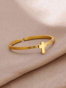 Cross Embellished Cuff Ring CFWE - 黃金 - 查看 3