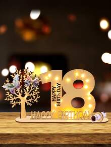 18/30/40/50/60 Geburtstags-Zahlen-förmige Holzdekorationen, mit LED-Lichterkette, Geburtstagsdekoration, LED-Lichtständer für "Alles Gute zum Geburtstag", Holzzahl-Nachrichtenbrett, Tischdekor, Heimdekoration, Raumdekoration, Schreibtischdekoration, Geburtstagsparty-Beleuchtung, Partyartikel, Geburtstagsgeschenk, geeignet für Männer und Frauen - Geburtstagsständer - Übersicht 2