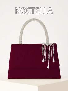Noctella Túi cầm tay dự tiệc đính đá Rhinestone tua rua đơn giản thanh lịch và sang trọng dành cho nữ, Túi xách thời trang và sáng bóng, Phù hợp với trang phục hàng ngày của phụ nữ, Thích hợp cho các bữa tiệc mùa thu và mùa đông, các buổi tụ họp, bữa tối, đám cưới, quà tặng Giáng sinh cho phụ nữ, quà tặng ngày lễ tình nhân - Màu Đỏ Sâu - Xem 2
