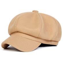1 pieza Sombrero octogonal de fieltro de lana de unicolor para mujer, boina de moda, versátil para exteriores, casual, negocios, fiestas, cálido para otoño/invierno - Multicolor - Ver 21