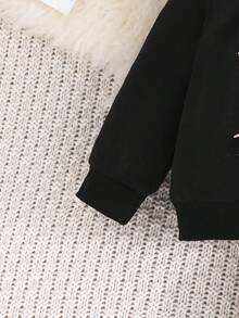 女婴字母印花长袖卫衣和休闲裤保暖套装，秋冬 - 黑色 - 查看 4