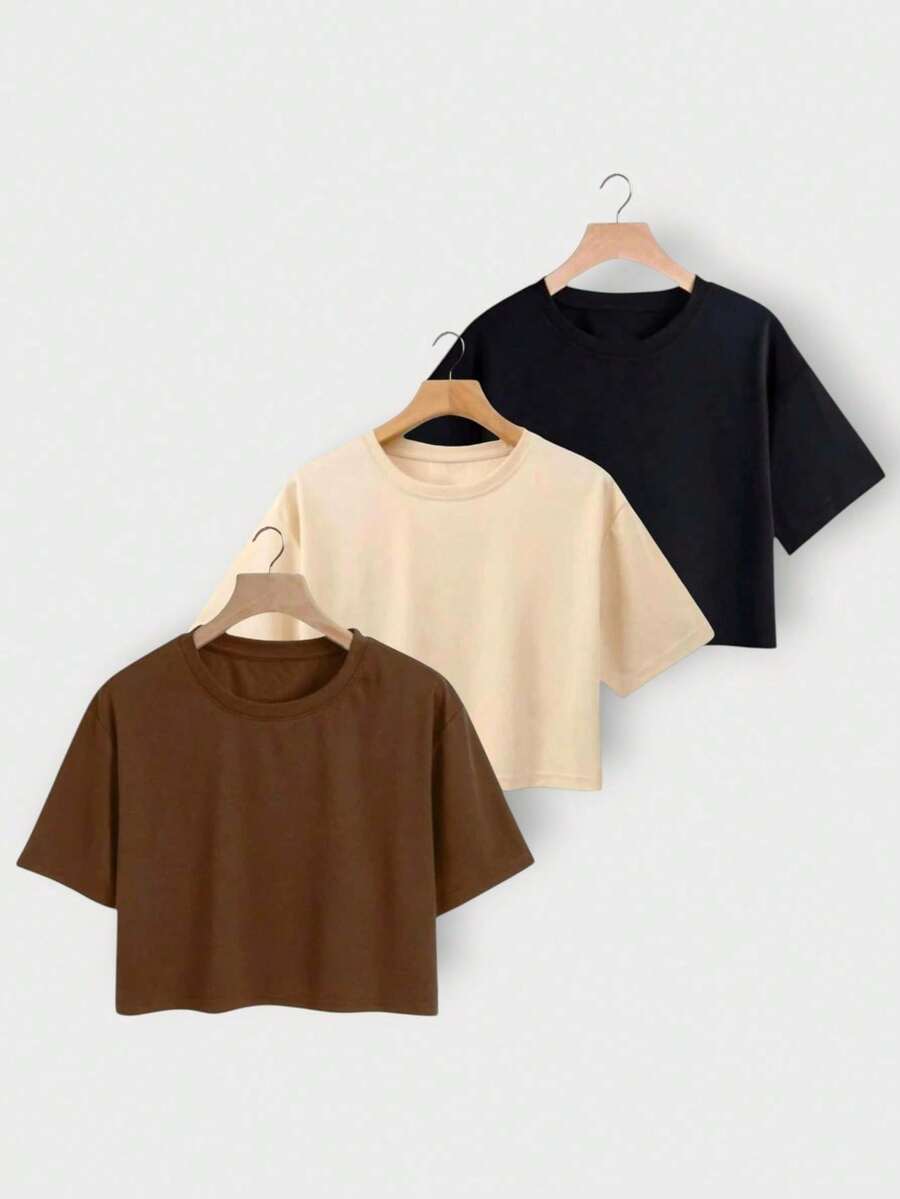 Kit 3 Cropped Basic Women's T-Shirt In Cotton - Multicolor - View 1