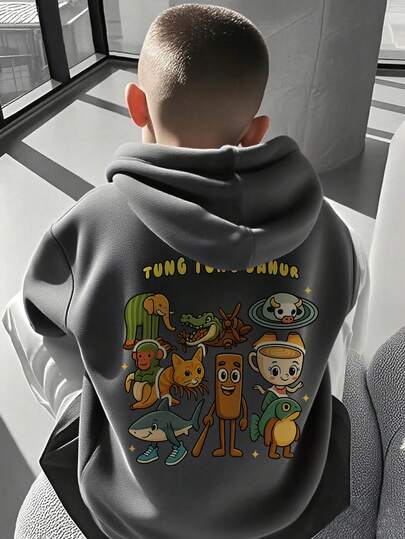 1pc Tween Boys' Casual Printed Pullover Hoodie Sweatshirt, Fleece Lined, Long Sleeve, Autumn/Winter