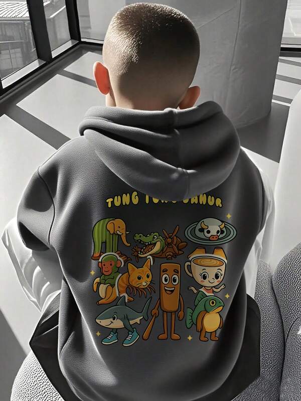 1pc Tween Boys' Casual Printed Pullover Hoodie Sweatshirt, Thermal Lined, Long Sleeve, Autumn/Winter