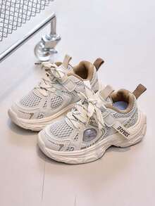 1 Pair Spring/Autumn Fashion Children Casual Sports Shoes, Soft Mesh Breathable Non-Slip Low-Top Round Toe Shock-Absorbing Flat Walking Shoes, Suitable For School, Travel, Outdoor Activities