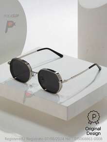 015068863-0009-SX2358 1pc Men Metallic Geometric Polygon Fashion Glasses, Fashion Street-Style Eyewear, Suitable For Indoor/Outdoor Wear, All Season, Thick Frame With Ventilating Holes Design, Comes With PU Glasses Case Or Paper Box (Random) - Bạc - Xem 8