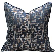 1pc Plaid & Geometric Pattern Cushion Cover, Modern Minimalist Luxury Polyester High-Precision Jacquard Woven Square Soft And Smooth Buffering Pad Suitable For Hotel, Villa, Manor, Study, Living Room, Birthday Party Decoration (Without Core) - Royal Blue - View 10