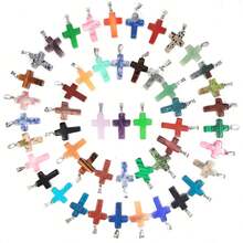 10/20/30/40/50pcs Multi-Color Shiny Cross Crystal Pendant | With Black Cord Chain, Easy To Mix And Match | Suitable For DIY Jewelry Making (Pendant + Chain) - Nhiều màu - Xem 10
