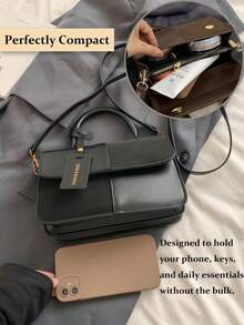 New Stylish Simple Plaid Patchwork Handbag Tote Shoulder Crossbody Bag For Women,Fall Winter Crossbody Bag Small Vintage Plaid Pattern Purse With Top Handle & Adjustable Strap, Mini Phone Bag For Essentials, Black And Brown Tartan Handbag,[US Local Warehouse] Secret Santa Gifts For Women,Travel Essentials,School Supplies,The Best Gift Choice, Birthday Gift, Valentine's Day - Multicolor - View 6
