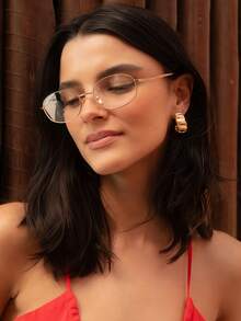 1副椭圆形金属时尚眼镜框，透明镜片，高端经典休闲复古小脸女式眼镜框，适合日常佩戴、通勤、街拍，女士配饰，节日/生日/送给女朋友的礼物 - 金色 - 查看 2