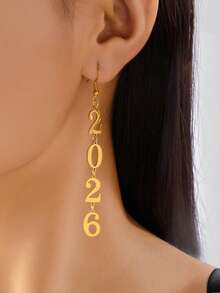 1对欧美2026新年耳环创意几何镂空时尚简约数字耳环女耳钉 - 金色 - 查看 1
