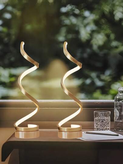 2 件现代蛇形螺旋 LED 台灯 - 3 色可调节 USB 供电金属台灯，适用于办公室、卧室、客厅装饰，时尚黑色现代照明礼品，家庭办公室床头灯，优质材料，极简主义设计师风格，多色照明，优雅外观，极简主义装饰，办公室工作人员必备