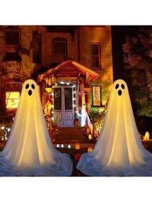 LED Light Up Ghosts, Halloween Decorations, Prints, Front Porch Patio Scary Standing Ghosts - Warm Color - View 2