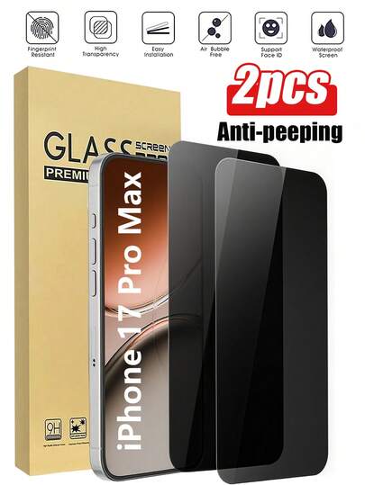 2 piezas Protector de pantalla de privacidad de cobertura completa compatible con iPhone 17 17 Pro 17 Pro Max 17 Air 11 12 13 14 15 16 Pro Max Glass, compatible con iPhone 17 11/12 13 14 15 Plus 16 Promax Protector de pantalla de privacidad, protector de pantalla y película de protección contra caídas Accesorios esenciales para la protección de la pantalla, aplicable a Daily Shield, Oficina, Protector de pantalla de teléfono para el hogar Accesorios de teléfono a prueba de agua a prueba de golpes resistente a arañazos